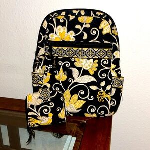 Vera Bradley yellow bird black backpack & matching wallet